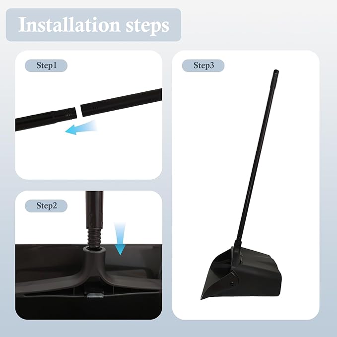 Primero Basics 3-Pack Commercial Upright Dust Pan with Long Handle and Wheels – Heavy Duty Large Dust Pans for Indoor/Outdoor Use, Janitorial or House Cleaning Tools, Black Standing Dustpan