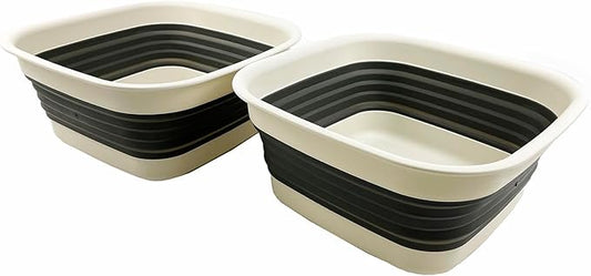 SAMMART 8L (2.1 Gallon) Collapsible Tub - Foldable Dish Tub - Portable Washing Basin - Space Saving Plastic Washtub (Grey/Washed Black (Set of 2))