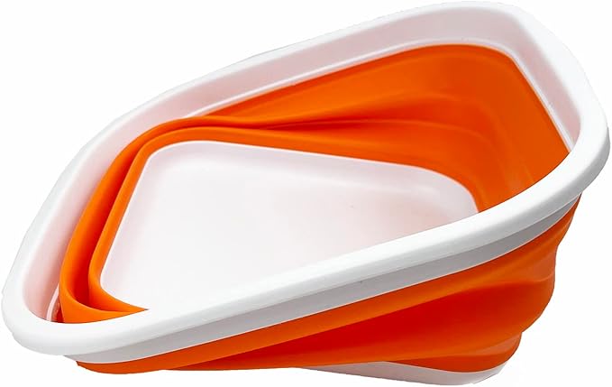 SAMMART 5.5L (1.4 Gallons) Collapsible Tub - Foldable Dish Tub - Portable Washing Basin - Space Saving Plastic Washtub (White/Orange)
