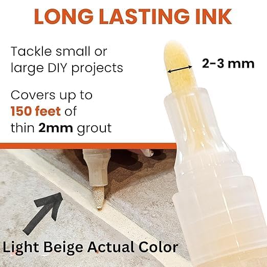 White Grout Paint Pen – Tile Grout Colorant & Sealer Marker, Quick-Dry, Ideal for Bathroom, Shower, Kitchen Tiles – Restores Grout Lines,3 Adjustable Tips (2-3 mm) 2 Pack