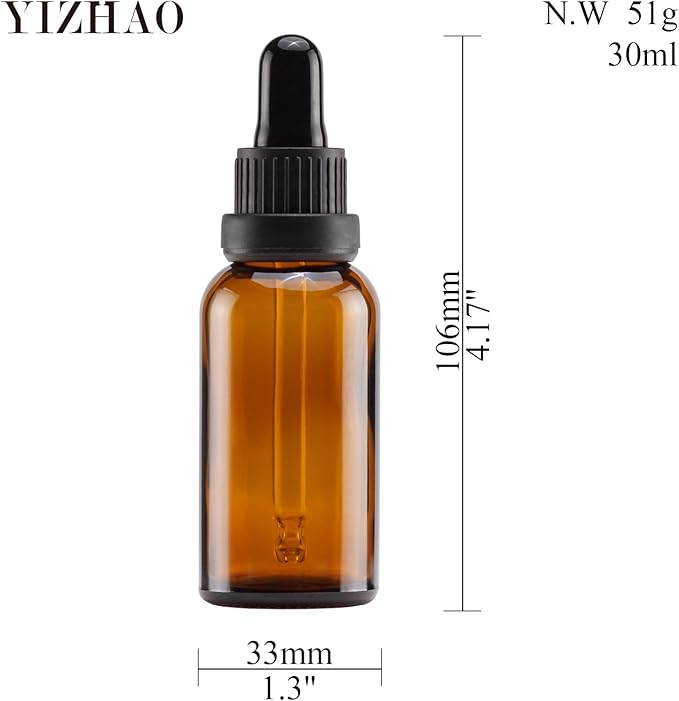 YIZHAO Amber Glass Dropper Bottle 1oz, Tincture Bottles with Glass Dropper, for Essential Oils, Aromatherapy, Cosmetic, Laboratory, Pharmacy, Liquids, Travel –12 Pcs