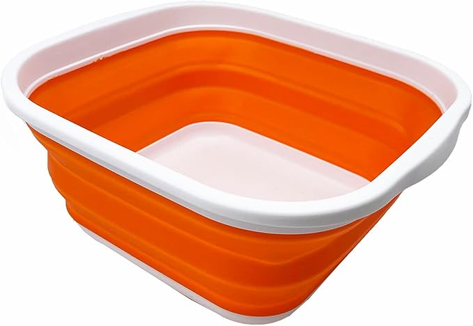SAMMART 5.5L (1.4 Gallons) Collapsible Tub - Foldable Dish Tub - Portable Washing Basin - Space Saving Plastic Washtub (White/Orange)