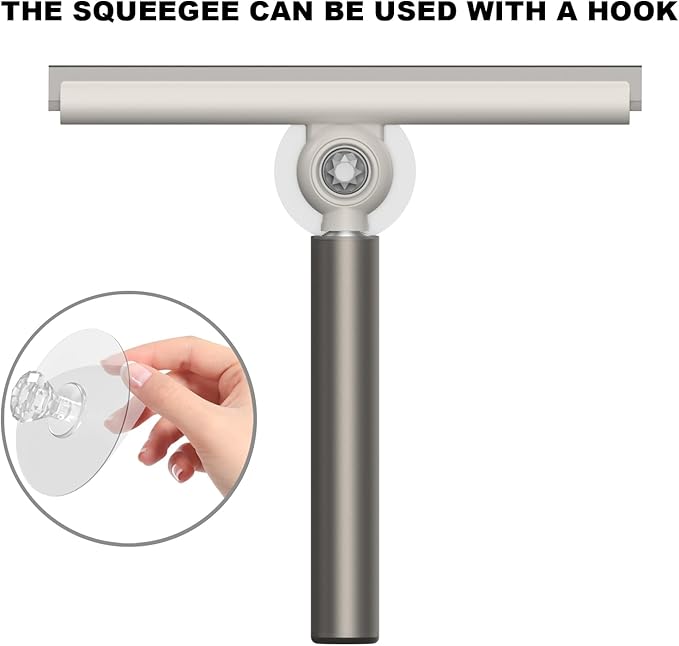 EHOMGUI Extendable Shower Squeegee for Glass Doors, Shower Squeegee with 10-Inch Silicone Blade, Telescoping Handle for Windows and Shower Glass, Silver