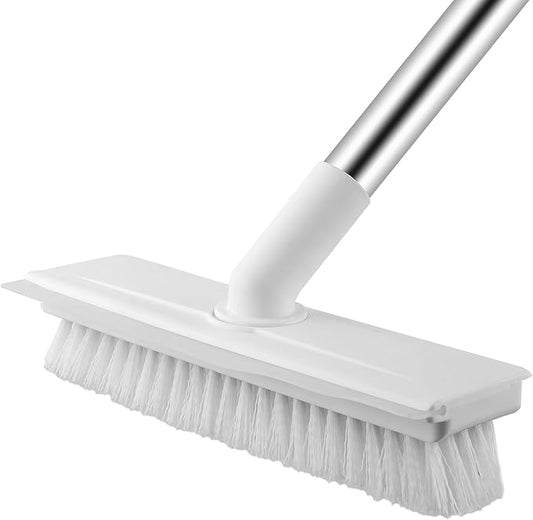 ZHAYAO Floor Scrub Brush with Long Handle, 2 in 1 Scrape Brush Stiff Bristle Floor Scrubber for Cleaning Shower Bathroom Garage Kitchen Wall Deck Tub Tile (White, 1 Pack)