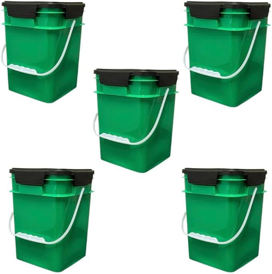House Naturals 4 Gallon Square Buckets with lids- Made in USA Container- Pack of 10 (Green - Black lids)