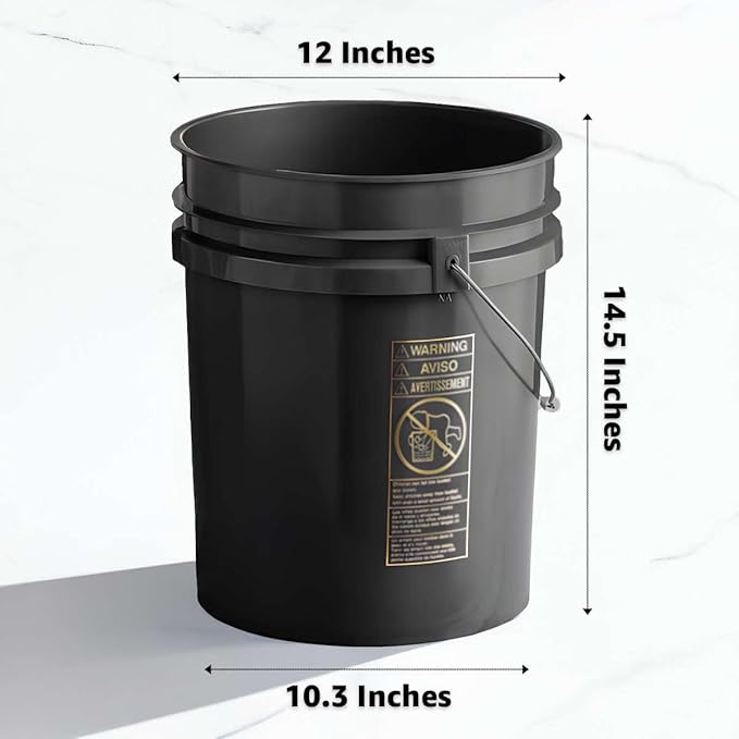 10 Pack - 5 Gallon Heavy-Duty Plastic Buckets with Metal Handle, 90 Mil, Food Safe & Multipurpose