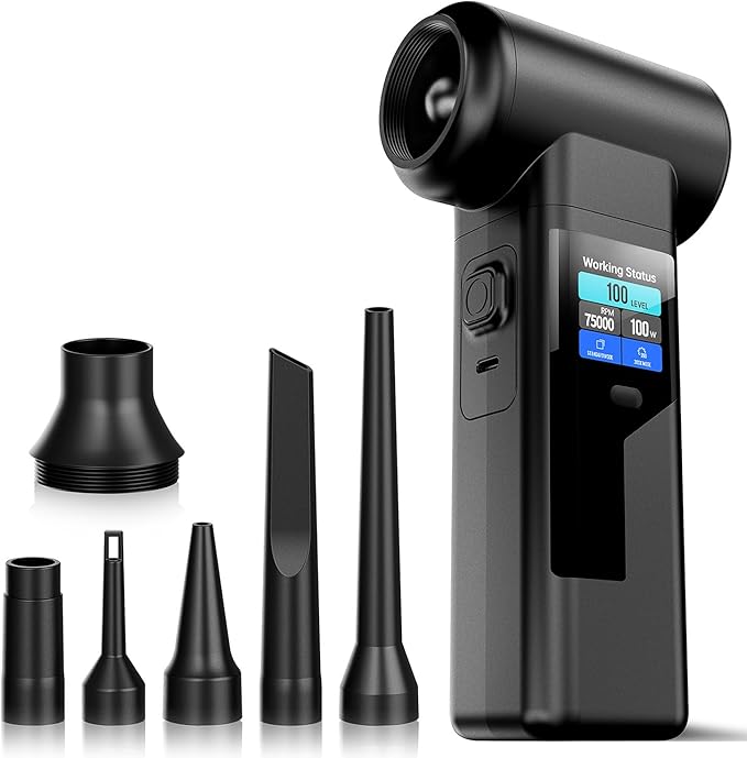 Instant Dust Removal – Electric Air Duster 130000 RPM, 40 mm Motor, 8000 mAh Battery & 30 W Fast Charge, TFT Screen, 300-Speed Control, Rechargeable Compressed Air Blower for PC & Electronics
