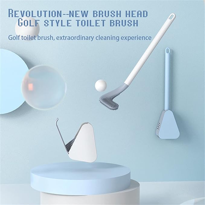 Golf Toilet Brush, Silicone Toilet Brush and Holder Set, Long Handled Toilet Brush, No Dead Corner (Black)
