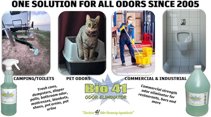 Bio 41 Odor Eliminator, Molecular Technology Since 2005 - Commercial, Industrial, Strong Pet & Urine Odor Remover, Trash Can Deodorizer 32 Oz Sprayer