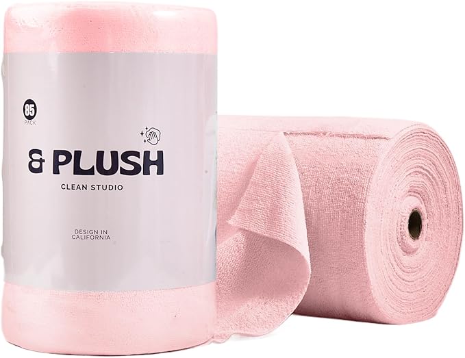 Microfiber Cleaning Cloth Roll - 85 Pack, Tear Away Microfiber Towels, 12" x 12", Reusable, Washable, Streak Free, Ultra Absorbent Dish Rags for Car, Home, Garage or Shop (Pink)