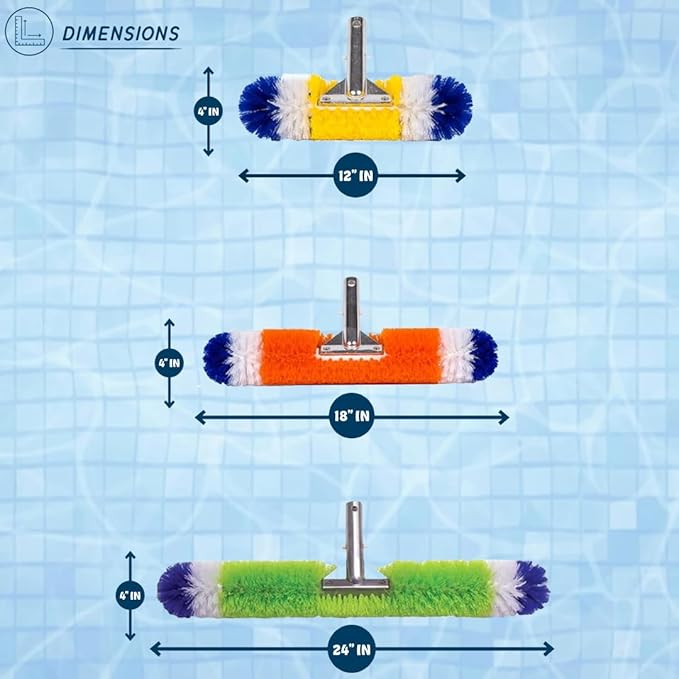 Poolzilla Pool Brush [3 Pack] - 360 Degree Bristles, with 12 Inch, 18 Inch, and 24 Inch for Outdoor and Indoor Swimming Pools, Spas, & Hot Tubs