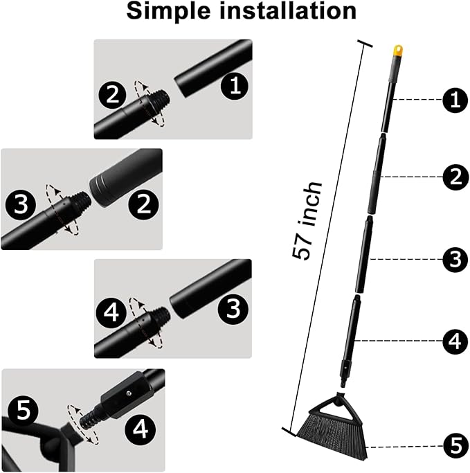 Szjyhqy 3 Pack Outdoor Indoor Broom, Brooms for Sweeeping Indoor, Heavy-Duty Kitchen Broom with Long Pole, Angle Broom White for Garages Restaurant Courtyard Office Slidewalk Lobby Sweep Dust