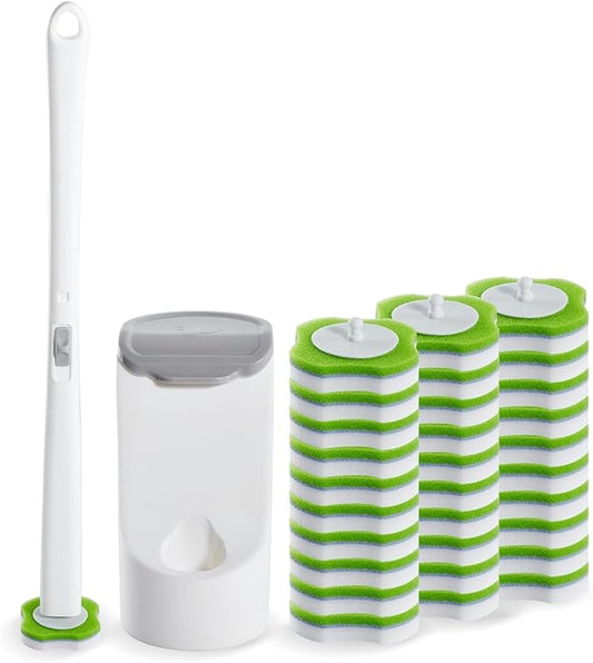 Disposable Toilet Brush,Toilet Bowl Brush and Holder Set with 30 Magic Sponge Eraser Wand Refills, Wall Mounted Cleaning Brush for Bathroom Toilet (Toilet Brush Set,1 PCS)
