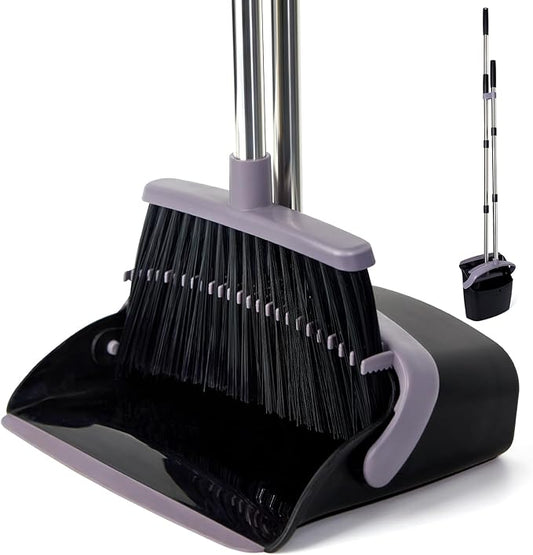 XXFLOWER Broom and Dustpan Set, Dustpans with Broom Combo for Home, Heavy Dust Broom and Dustpan Combo, Long Handle Dust Pan and Broom Set for Kitchen, Office, Pet Hair, Charcoal Color, Pack of 1