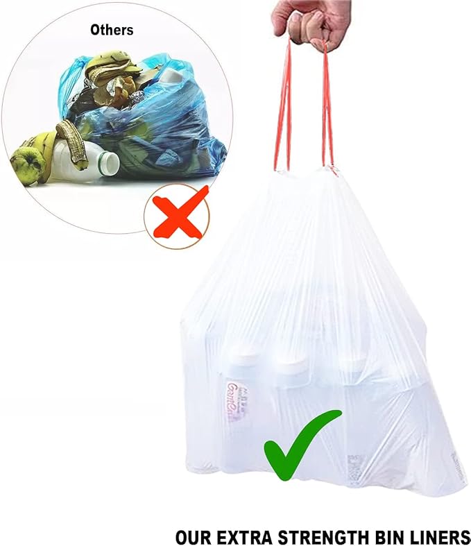 Trash Bags 4-6 Gallon Drawstring, 75 Count Garbage Bags, Medium Kitchen Trash Bags, Odorless & Heavy Duty White Plastic Food Scrap Bags for Bathroom Bedroom Office Waste