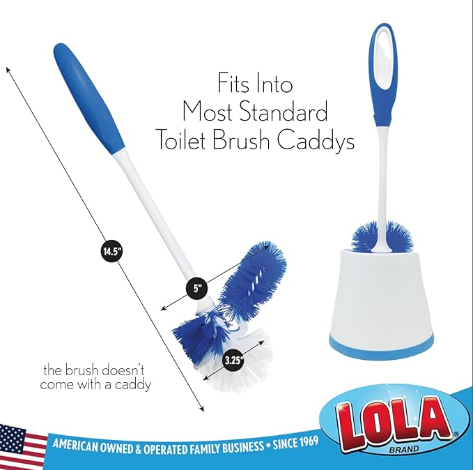 LOLA Classic Toilet Brush w/Under-The-Rim Scrubber, 2 Pack, Deep Cleans The Entire Toilet Bowl, Non-Slip Handle w/Rubber Comfort Grip