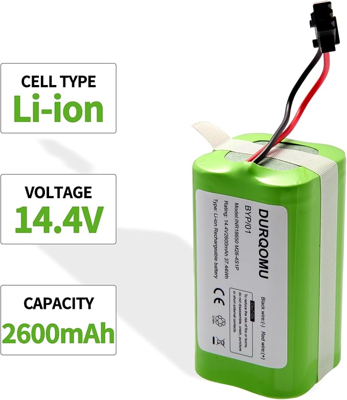 Durqomu 14.4V 2600mAh Li-ion Battery Replacement Compatible with X500 Eufy Robovac 11S MAX 12 15C 15T MAX 25C 30C G10 Hybrid G20 G30 G35 Edge R450 R500 and Ecovacs Deebot N79 N79S DN622