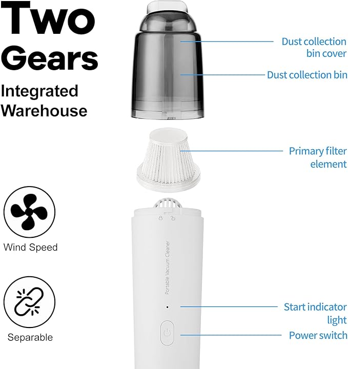 Hiluce Mini Vacuum Cleaner Cordless,Car Vacuum Cleaner Portable with HEPA Filter, High Power Rechargeable 2 Suction Modes, Lightweight Vacuum for Keyboard,Car, Home, Office, Pet