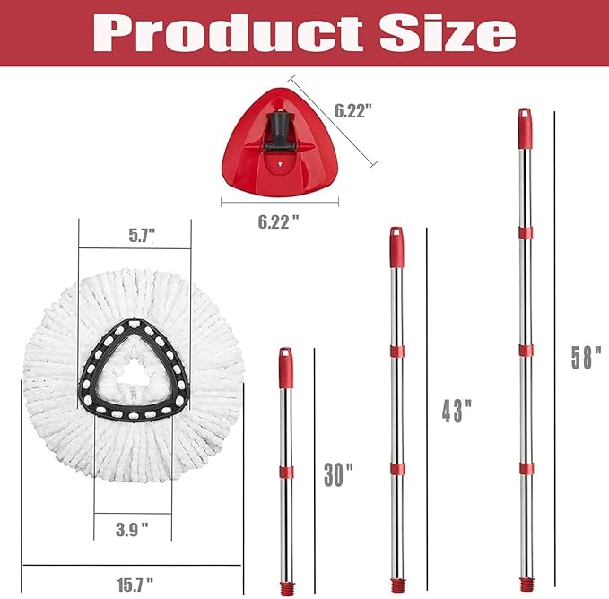 O-Cedar Spin Mop Replacement Head Set with Base and 30" to 58" Handle, Combo Set Includes 4 Pack Mop Refills