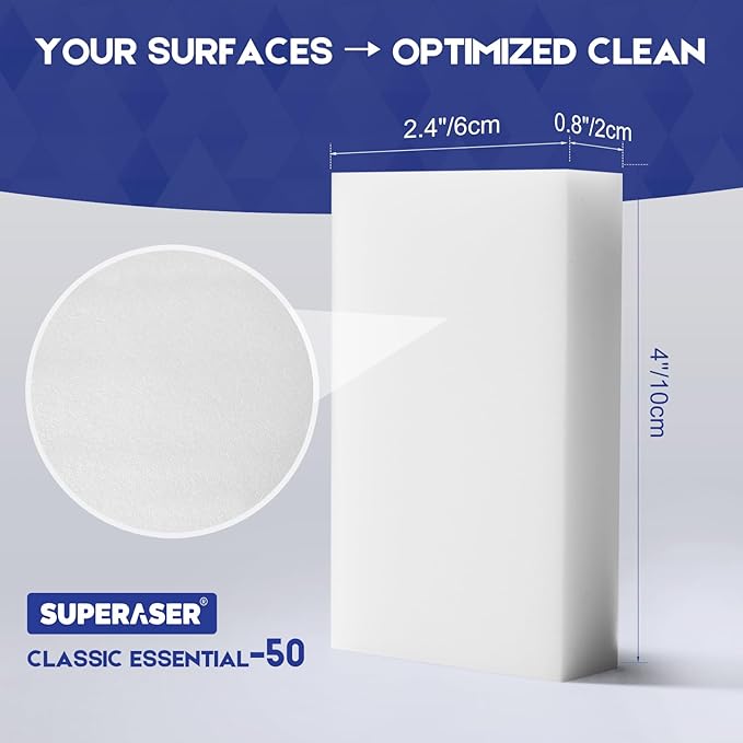 Essential-50 Melamine Sponges, Surface Safe Cleaning