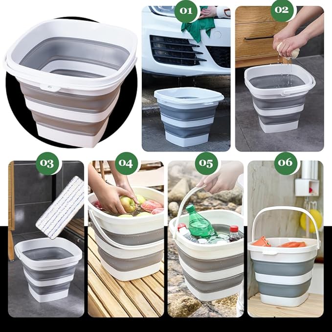 Collapsible Plastic Bucket with Handle 0.79 Gallon (3L) Each Foldable Rectangular Tub for Cleaning Camping Essentials Space Saving Outdoor Portable Bucket for Camping