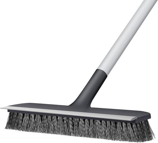 Floor Scrub Brush with Long Handle - Adjustable Handle 2 in 1 Scrape and Heavy-Duty Stiff Bristle Floor Scrubber Brush for Cleaning Bathroom, Kitchen Patio Tile Garage and Deck