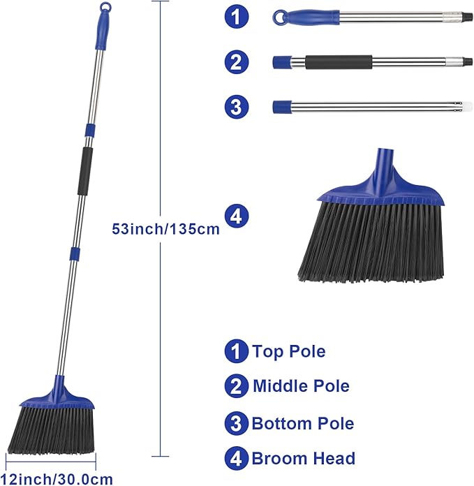 KeFanta 6 Pack Heavy Duty Broom Indoor/Outdoor Commercial Brooms Angle Broom 53 inches for Courtyard Garage Restaurant Lobby Patio Shop Home Kitchen Office Floor