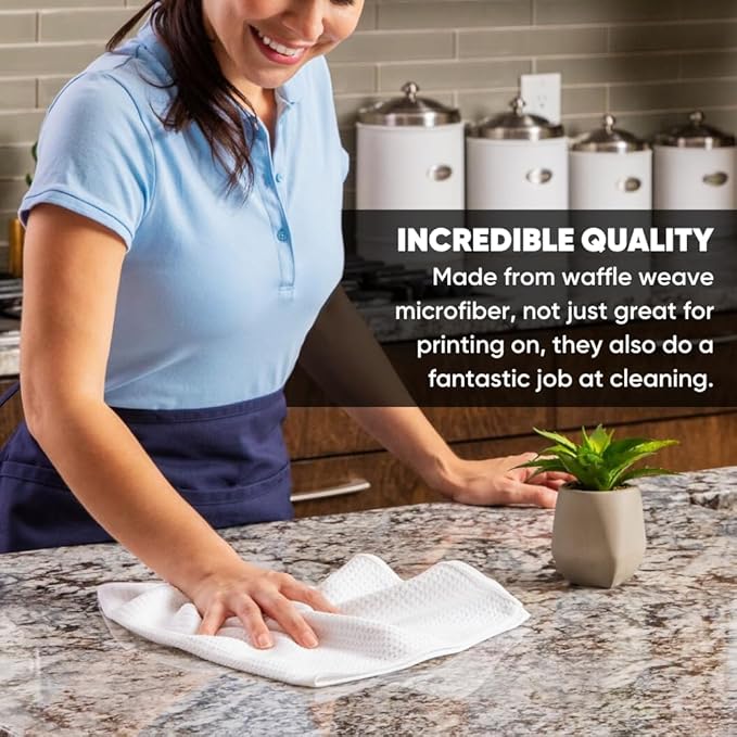 Microfiber Wholesale Sublimation Blanks Towels 16x24 - Premium Waffle Weave Microfiber Towels for Kitchen - Polyester Blanks for Kitchen or Craft Use - 6 Pack