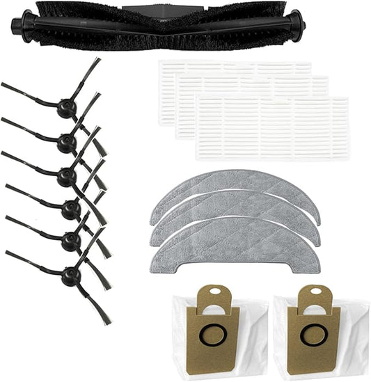 Replacement Parts Fit for Proscenic M8 Pro Robot Vacuum Cleaner Accessories Kit, 1 Main Roller Brush 6 Side Brushes 3 Hepa Filters 3 Mop Cloth 2 Dust Bags