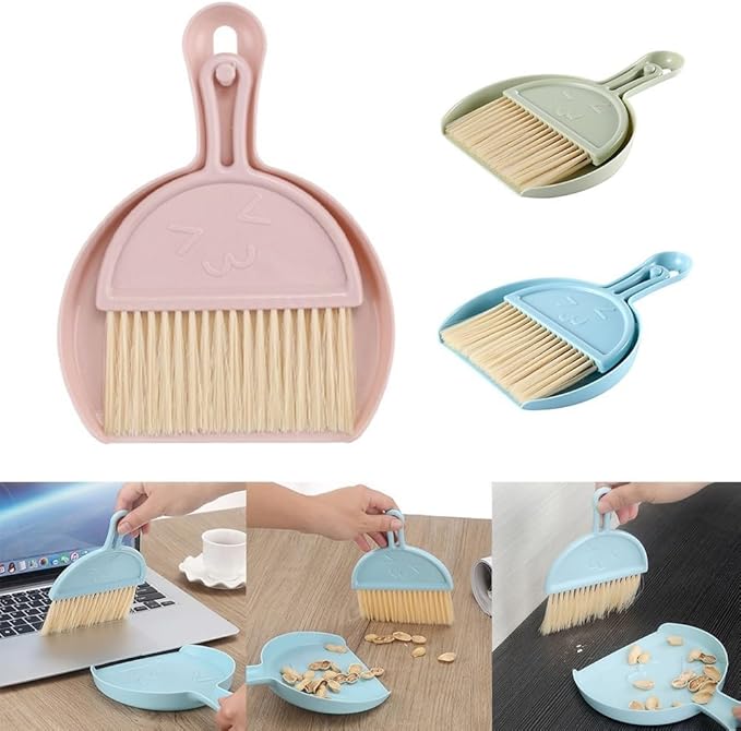 Sleek Mini Broom Set with Dustpan Great for Removing Dirt from Keyboards, Pet Areas, and More (blue)