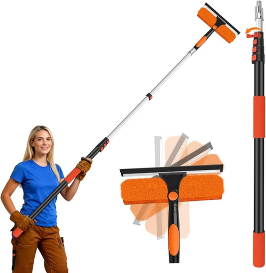 Jhkopqe 26FT Telescoping Window Squeegee Kit | 2-in-1 Professional Window Washer & Microfiber Scrubber with Extension Pole | High Reach Cleaning Tool for Outdoor, Indoor Windows & Glass