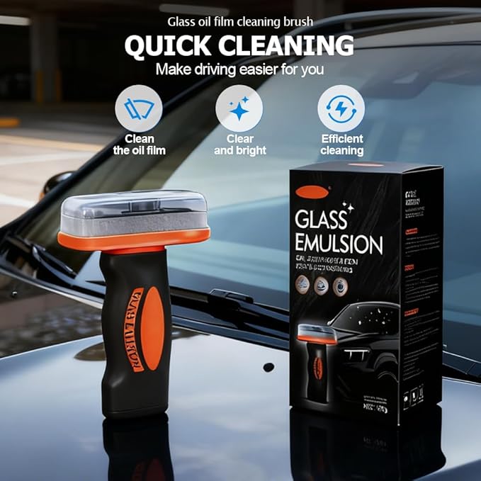 ehnoge Handheld Glass Oil Film Remover, 2026 New Car Oil Films Cleaner Removes Smudges, Roll-On Glass Compound with Cleaning Board for Clear Visibility Safe Driving (2PCS)