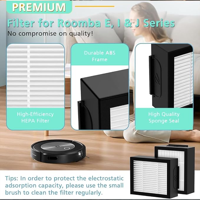 Replacement Parts & Accessories for iRobot Roomba E, I & J Series, Combo i5, j5 Series e5 e6 i1 i2 i3 i4 i5 i6 i7 i8 j5 j6 j7 j8 Vacuum Cleaner, 2 Set Rubber Brushes 2 HEPA Filters 2 Dust bags