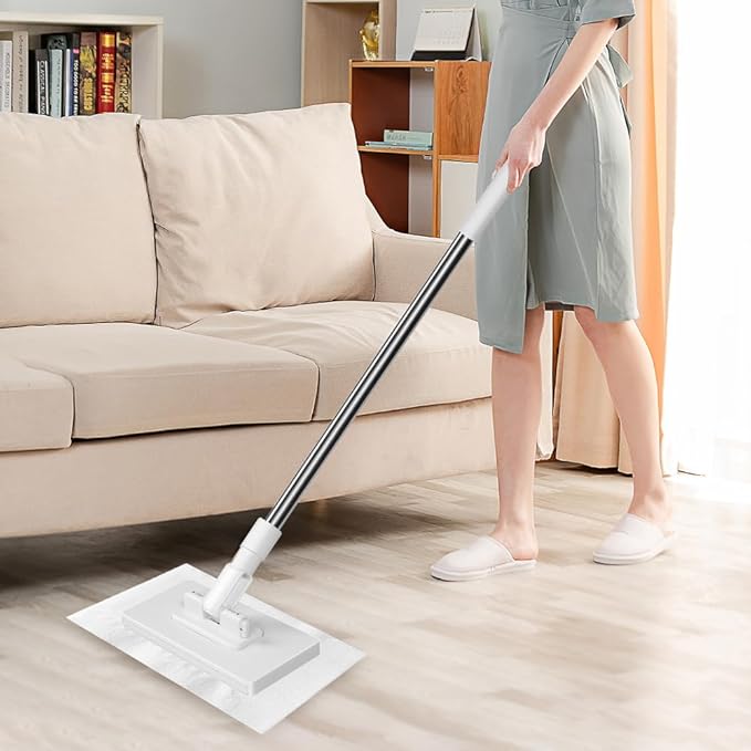 Convenient Cloth Changing Mini Mop, Disposable Dust Mop with 4 Reusable Cloths, 39in Long Handle No Wash Clip Mops with Locking Head, Retractable Gap Dust Cleaner for Multi Surface Cleaning, Wet & Dry