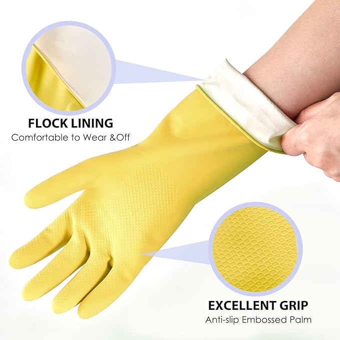 Rubber Kitchen Dishwashing Gloves - 4 Pairs Colorful Reusable Cleaning Gloves for Kitchen Washing Dishes and Household Cleaning(XL, Blue+Pink+Yellow+Red)