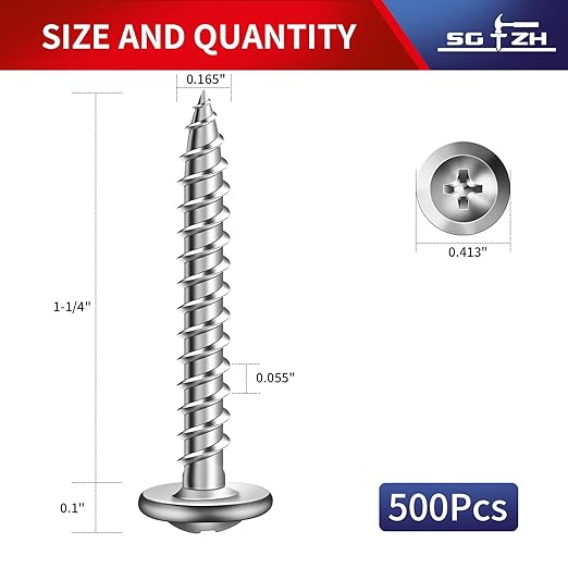 #8 x 1-1/4" Wood Screw 500Pcs 410 Stainless Steel Standard Thread Truss Head Fast Self Tapping by SG TZH