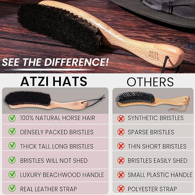 Hat Brush Clothes Brush for Suits Lint Brush Felt Cowboy Hat Cleaner Suit Brush Laundress Lint Roller Wool Cashmere Velvet Furniture Pet Hair Cleaning Kit 100% Horsehair Bristle - 2 Pack