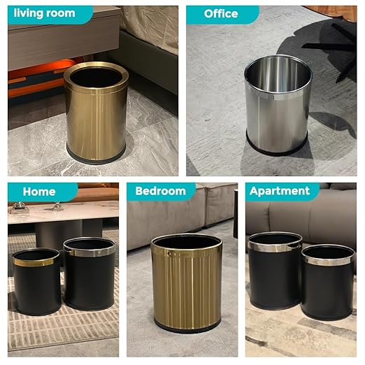 2.64 Gallon Brass Gold Bathroom Trash Can, Double Walled Wastebasket, Elegant, Modern Garbage Can for Bedroom Kitchen Hotel Cafe Office Restaurant (88J Gold