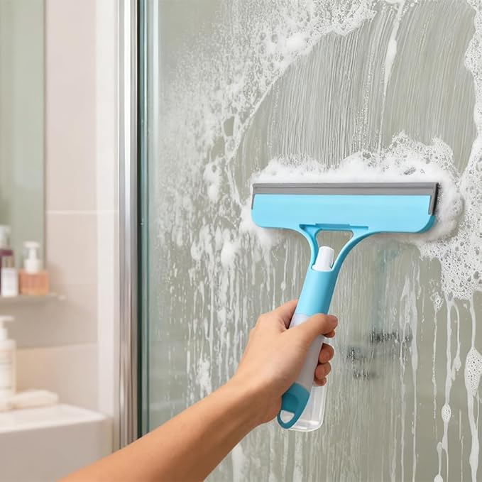 3 in 1 Spray Window Squeegee Cleaner Scraper, Window Squeegee with Spray, Squeegee and Scrubber with Spray for Windows Walls Car Windshields Bathrooms Kitchens All-Purpose Window Cleaner Tool