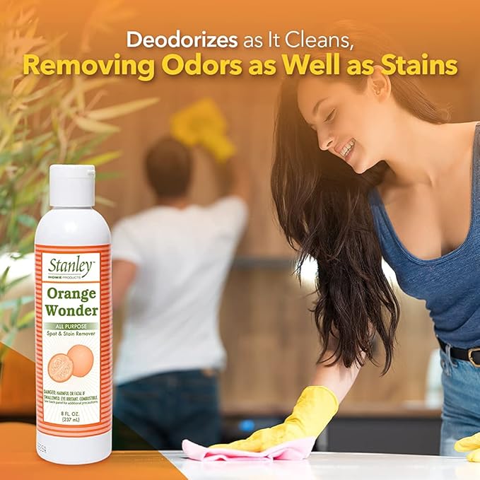 Stanley Home Products Orange Wonder All-Purpose Spot and Stain Remover - Eco-Friendly Oil & Grease Cleaning & Laundry Detergent For Baby & Kid's Clothing, Carpet, Furniture, Couch & Car Interior (Pack 6)