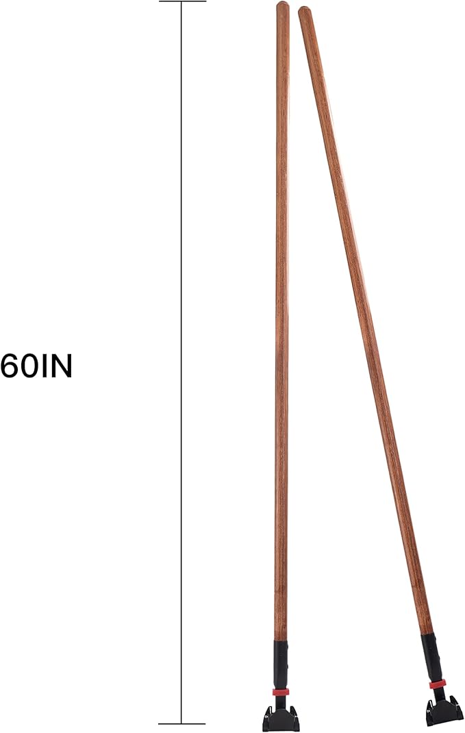 Matthew Cleaning Commercial Quick-Change Dust Mop Handle with Clip-on Metal Gripper for Heavy Duty Mop Head Replacement Holder, Lacquered Wood 60 inch 6packs-Natural