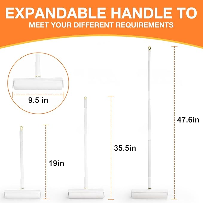 LINSIRON Large Lint Roller Pet Hair Remover 270 Adhesive Sheets Rollers 9.45 Extra Sticky Dog Cat Adjustable Handle 7.9-47.6 Inch, 3 Replaceable Rolls 90 Sheets Each, 3 Extension Rods for 4 Heights﻿