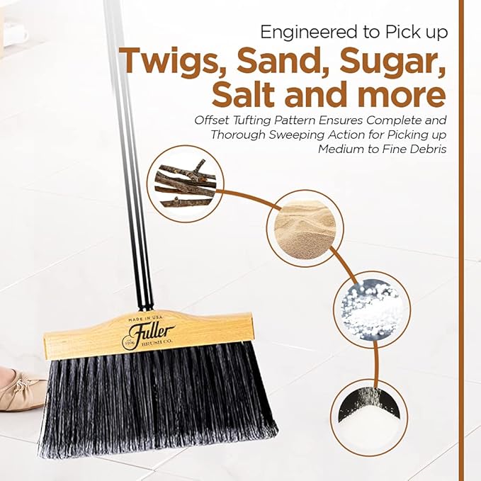 Fuller Brush 12-Inch Maple Wood Upright Broom with 2-Piece Black Steel Threaded Handle – for Sweeping Indoor and Outdoor Areas Including Tile, Concrete, Garage Floors, Basements, and Workshops
