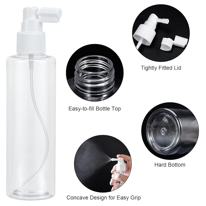 Yebeauty 4 Pack Refillable Small Spray Bottles Plastic Empty Fine Mister Long Mouth Travel Spray Bottle with Tight Cap Durable Sprayers Atomizer for Hair Perfumes Cleaning, 200ml/6.8oz Clear