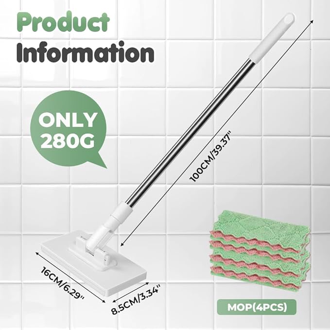 Convenient Cloth Changing Mini Mop, Disposable Dust Mop with 4 Reusable Cloths, 39in Long Handle No Wash Clip Mops with Locking Head, Retractable Gap Dust Cleaner for Multi Surface Cleaning, Wet & Dry