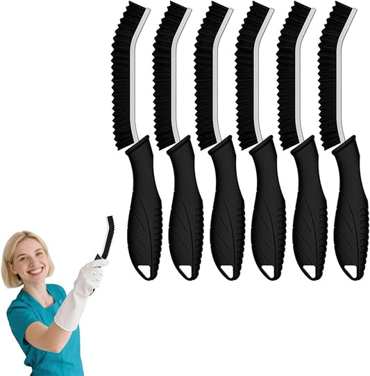 Cleangor Crevice Cleaning Brushes, Cleaner Scrub Brush Tool for Hard to Reach Tight Space, Home Essentials, Serrated Scrub Brushes, Cleaning Supplies for Shower, Bathroom, Kitchen, Toilet (6, Black)