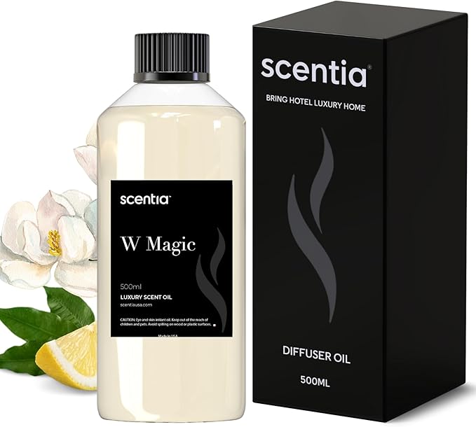 Scentia W Magic Hotel Diffuser Refill Oil Inspired by W Signature Hotel - 500 mL 16.9 fl oz - Fragrance Oil Blend Bergamot, Lemongrass & Jasmine for HVAC Diffuser