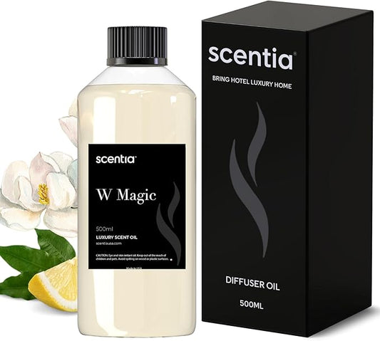 Scentia W Magic Hotel Diffuser Refill Oil Inspired by W Signature Hotel - 500 mL 16.9 fl oz - Fragrance Oil Blend Bergamot, Lemongrass & Jasmine for HVAC Diffuser