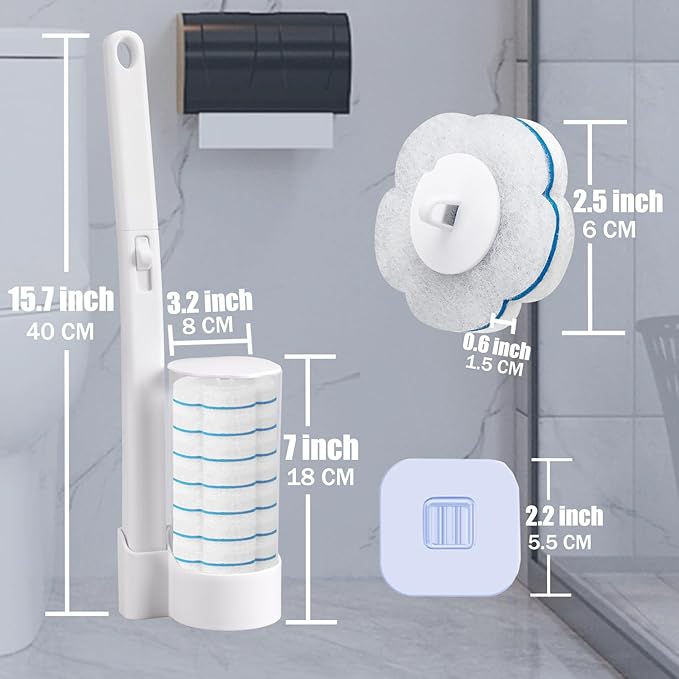 Ucaimao Disposable Toilet Brush， 2 Pack Toilet Wand and Holder with 54 Cleaner Refills Disposable Toilet Cleaning System Cleaner Pads for Toilet Bowl，Bathroom Cleaning，Sink，Bathtub - White