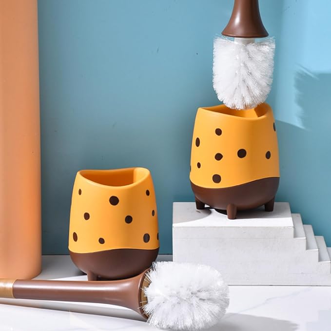 Cute Toilet Brush,Giraffe Shape Brush and Holder,Long Handle Scrubber for Silicone, Brushes for Bathroom with Holder, Compact Size Brushes Floor Standing